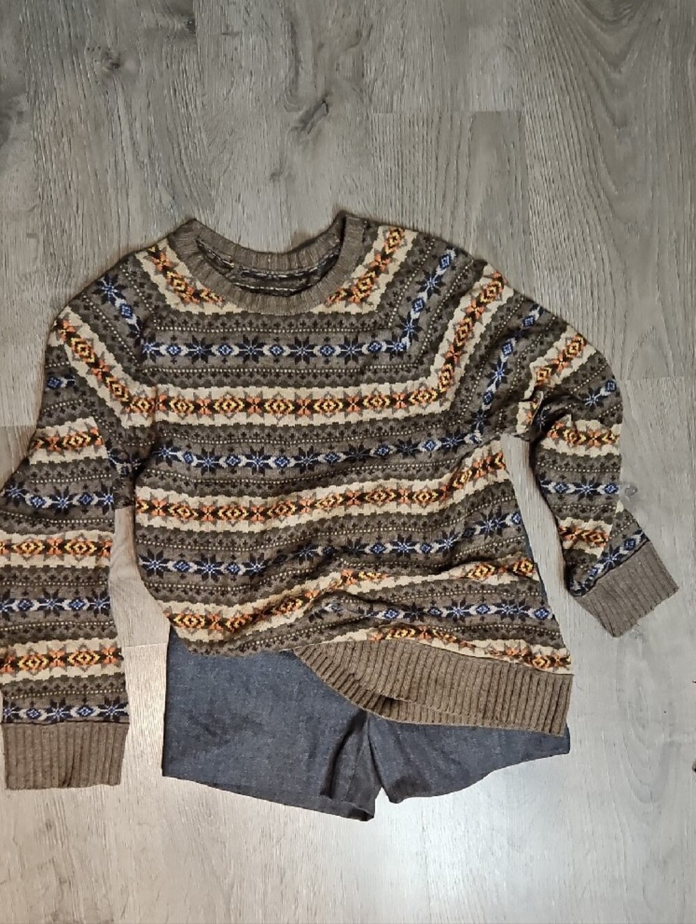 Classic Women's Taupe Fair Isle Knit Crewneck Sweater